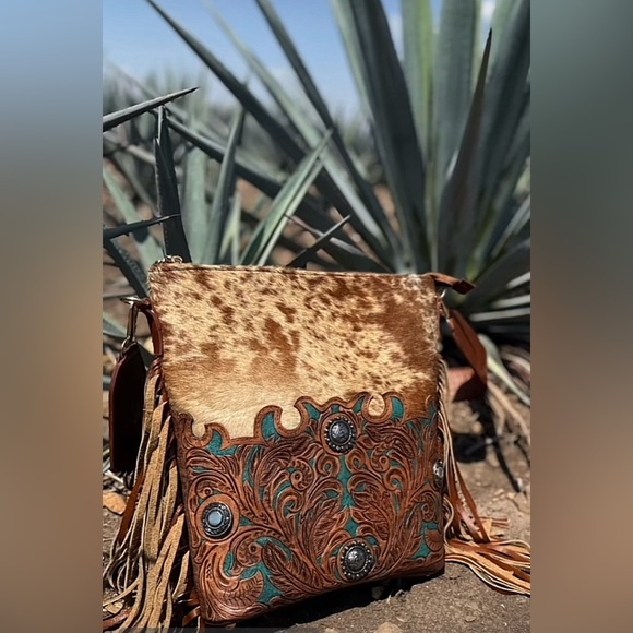 Rafaella Brown and Tan Leather Fringe Bag (H) - Picture 1 of 10